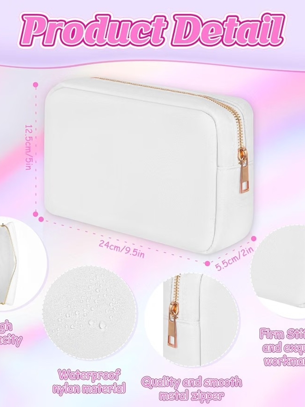 Travel Cosmetic Bag with Gold Zipper -AA